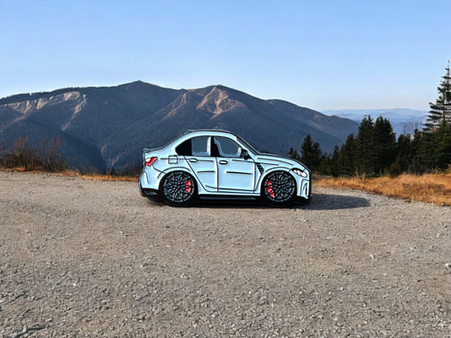 Brooklyn Grey BMW M3 G80 pin badge — angled view