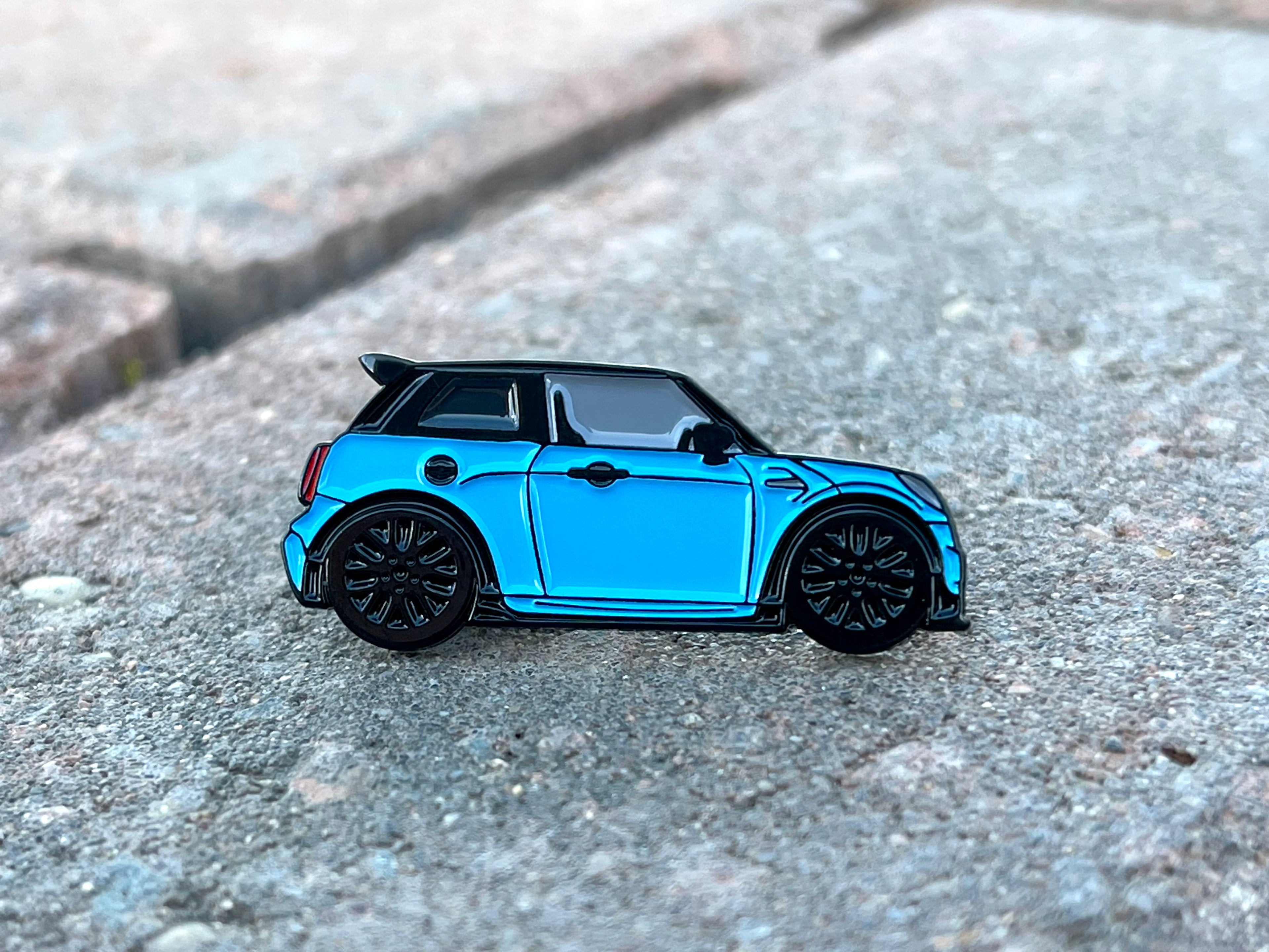 Blue MINI Cooper S JCW soft enamel pin badge — alternate view