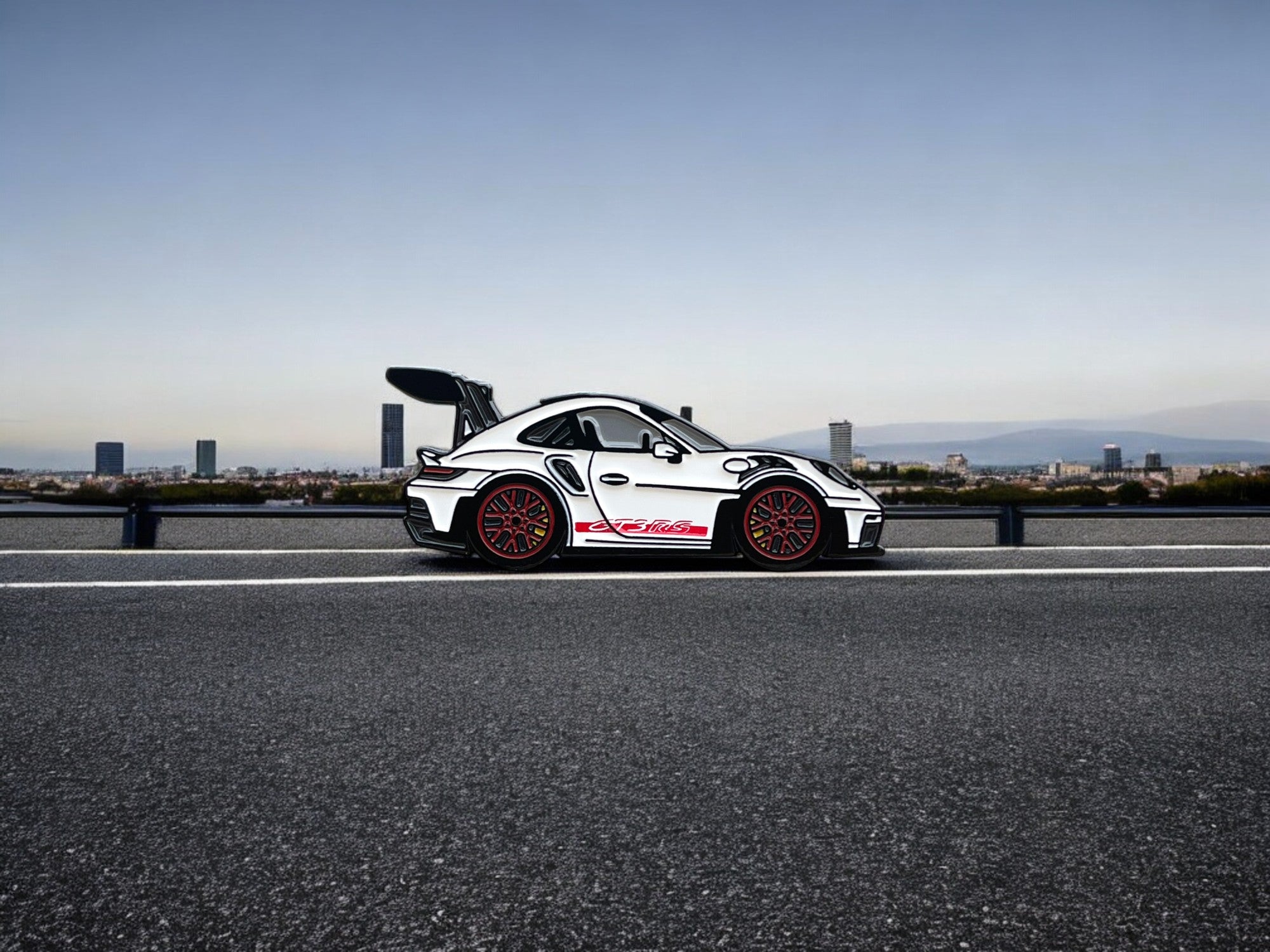 911 GT3 RS 992 soft enamel pin — angled view