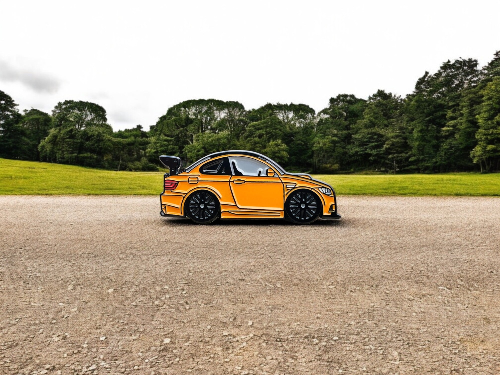 Fire Orange BMW M3 E92 GTS pin badge — detail view