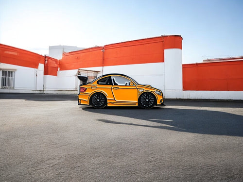 Fire Orange BMW M3 E92 GTS pin badge — angled view
