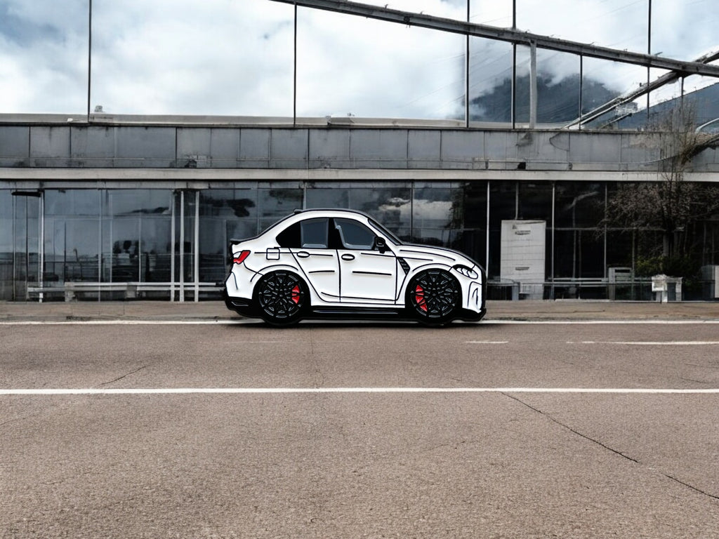 Alpine White BMW M3 G80 pin badge — detail view