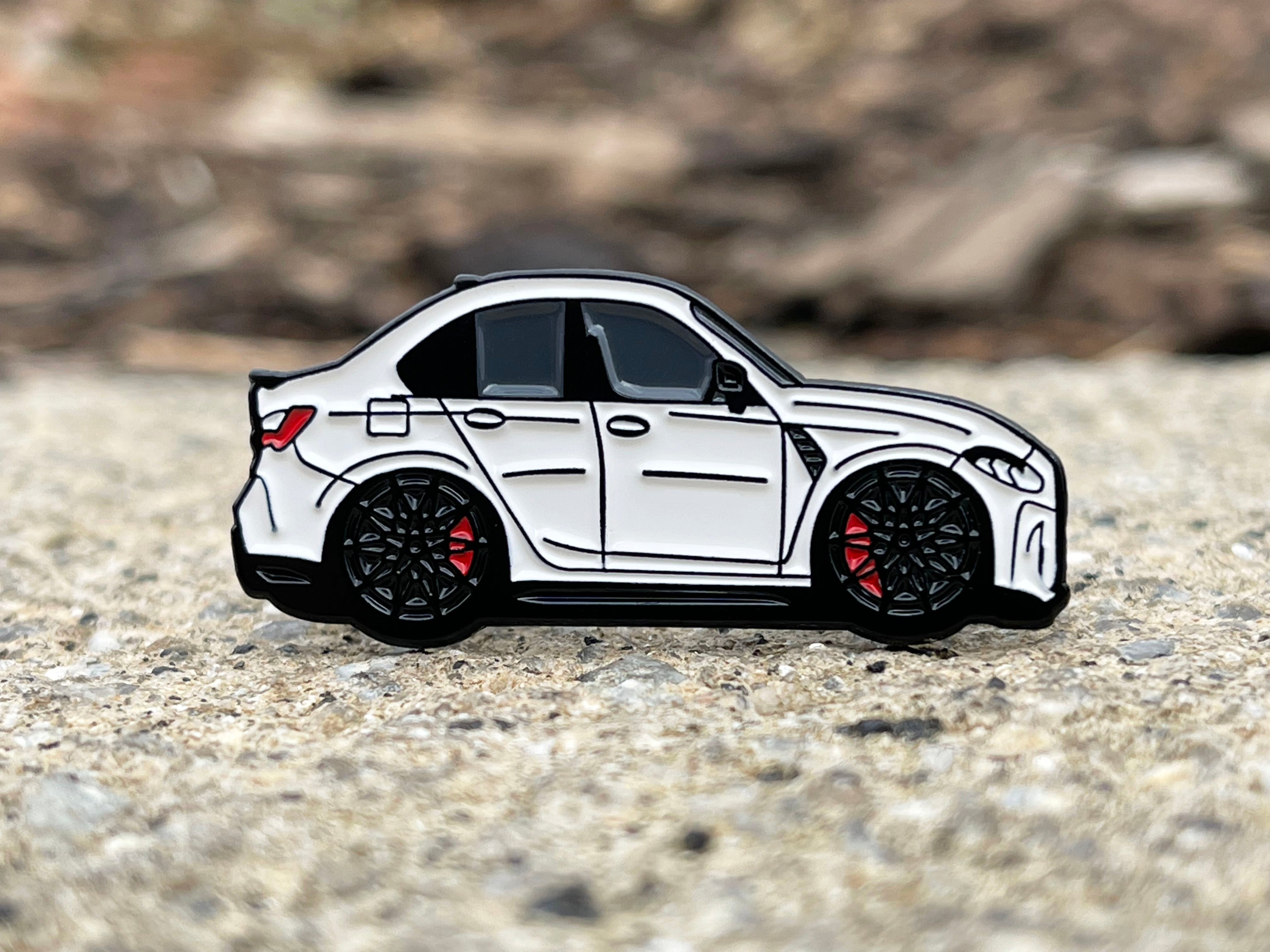 Alpine White BMW M3 G80 pin badge — alternate view