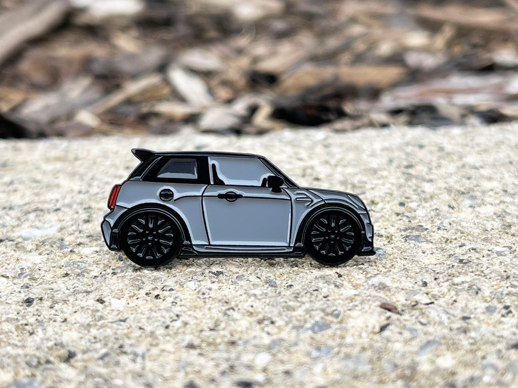 Grey MINI Cooper S JCW soft enamel pin badge — alternate view