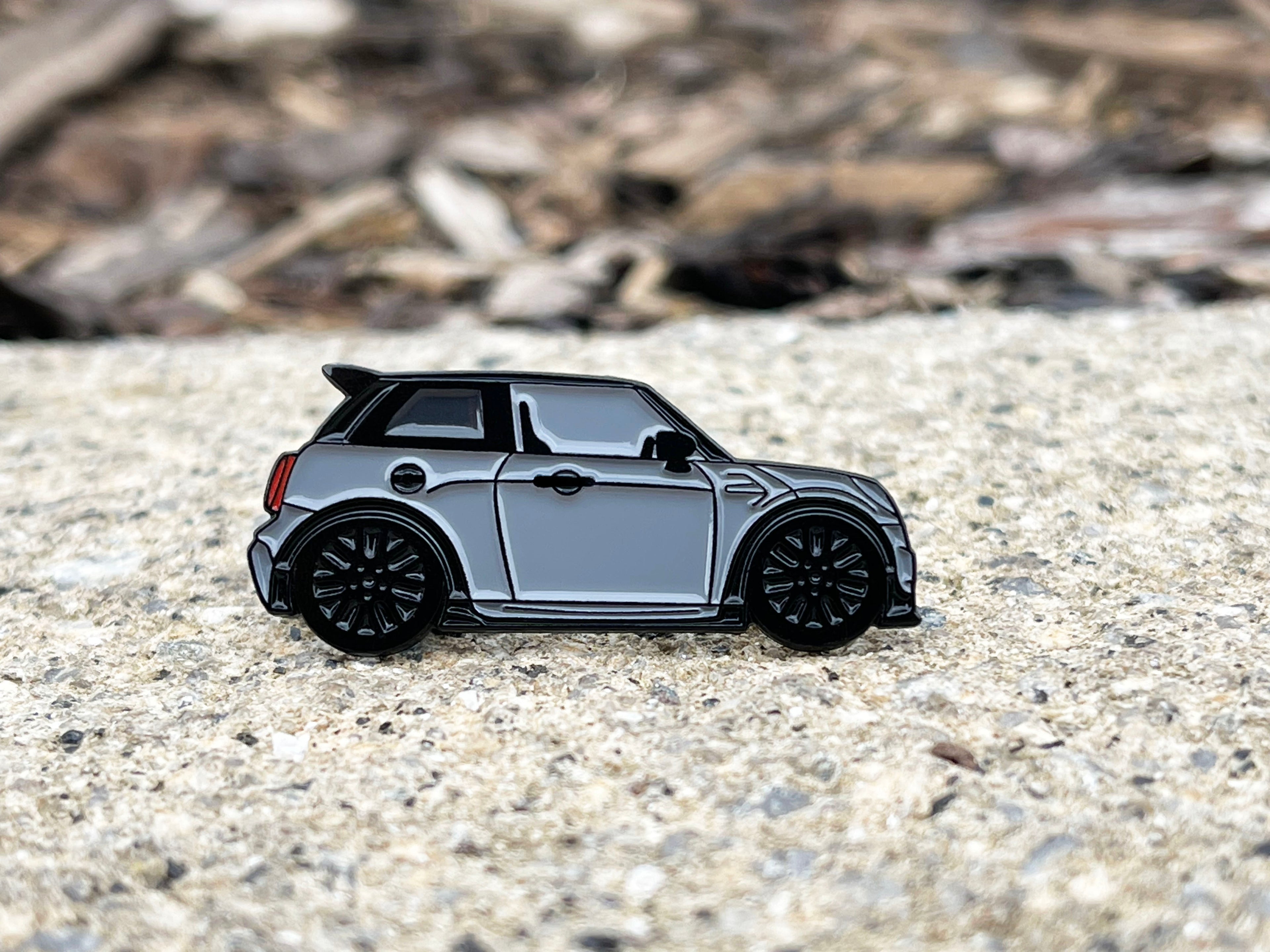 Grey MINI Cooper S JCW soft enamel pin badge — alternate view