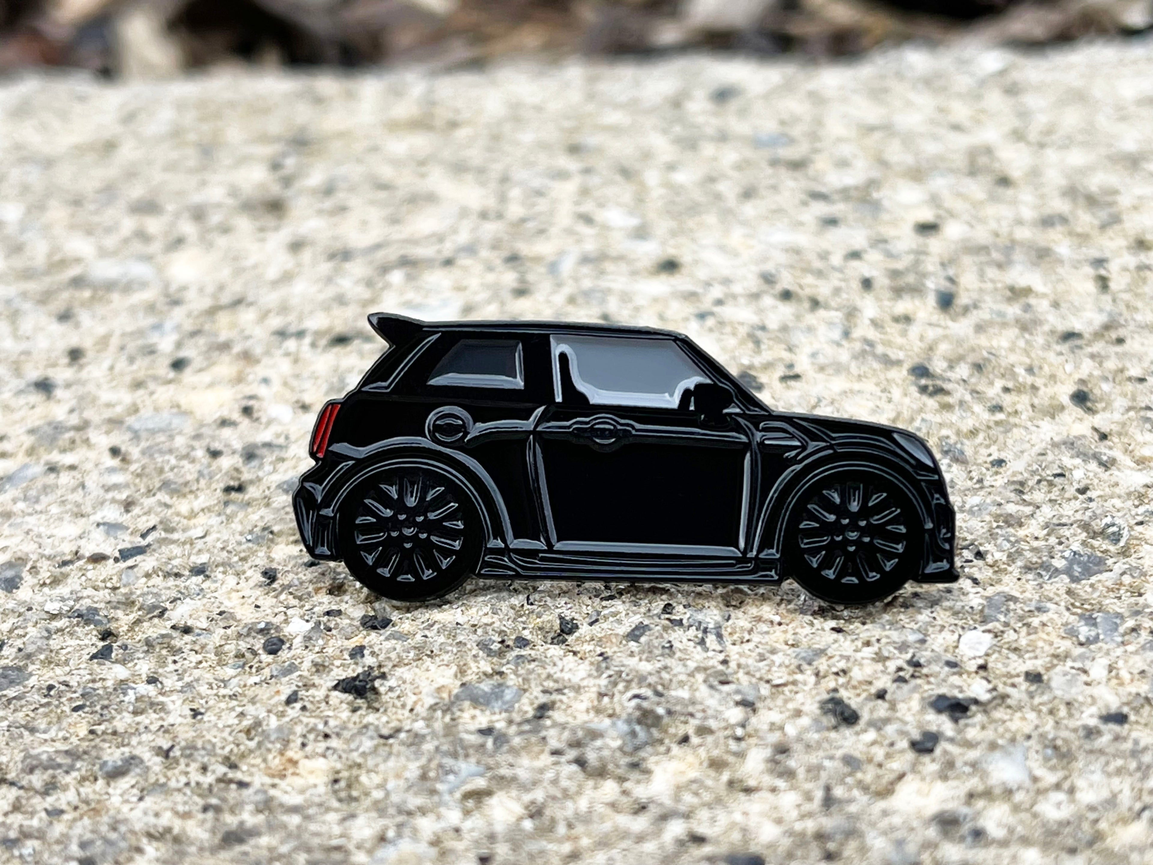 Black MINI Cooper S JCW soft enamel pin badge — alternate view