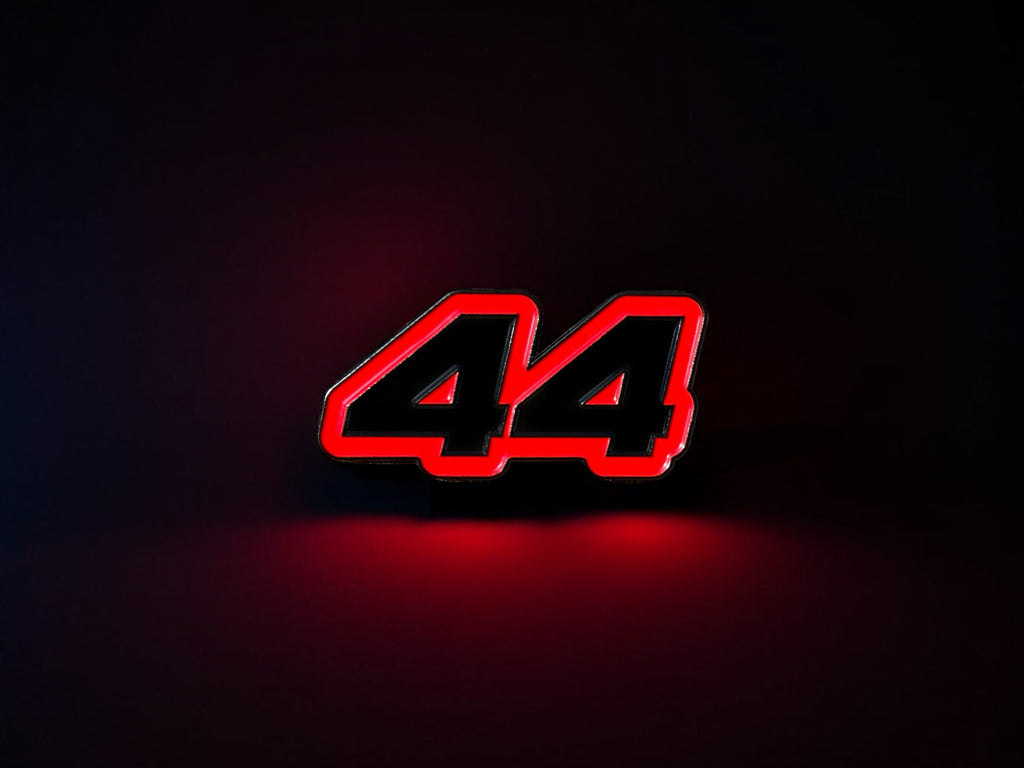 Lewis Hamilton number 44 black soft enamel pin badge — angled view