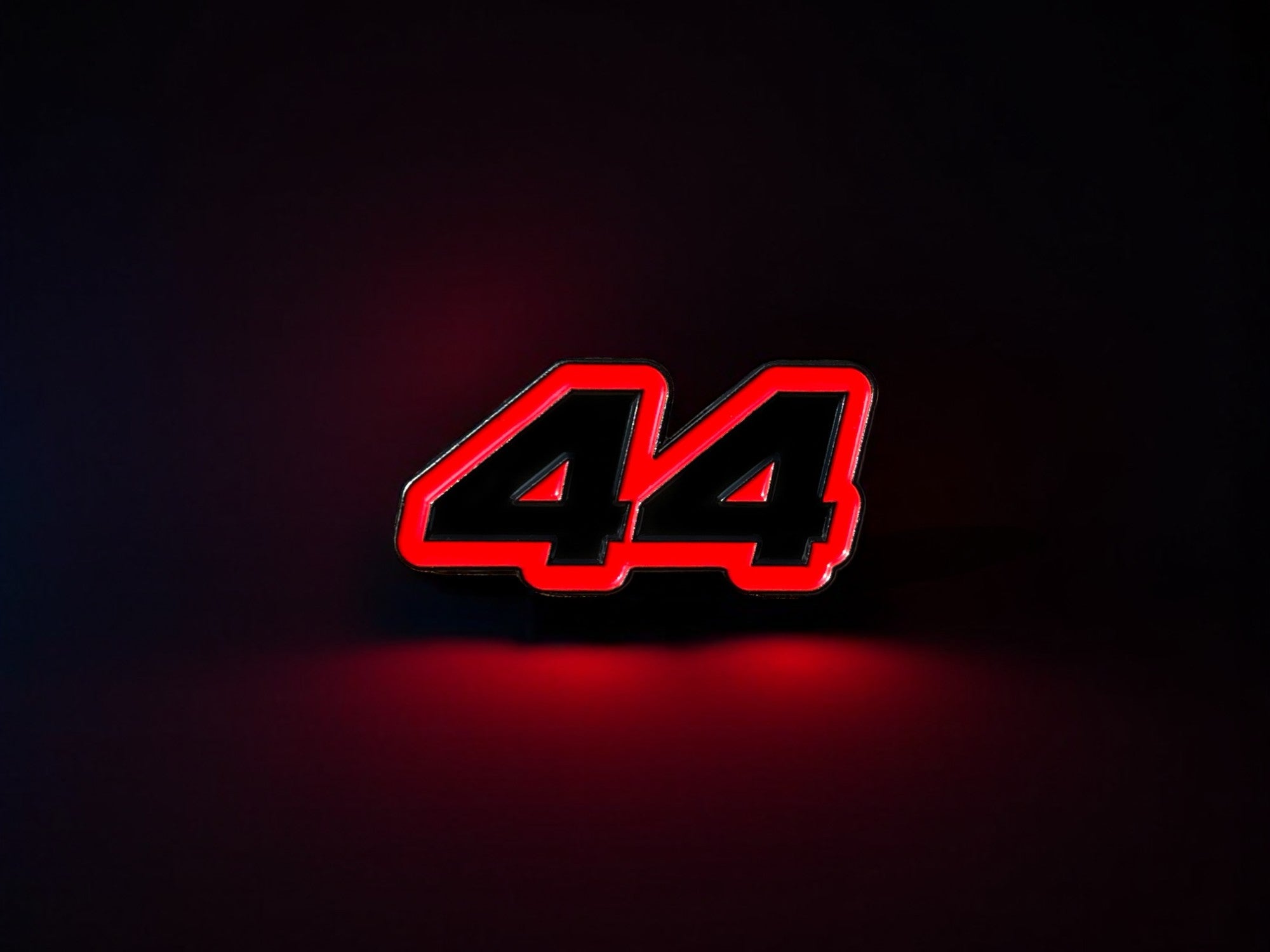 Lewis Hamilton number 44 black soft enamel pin badge — angled view