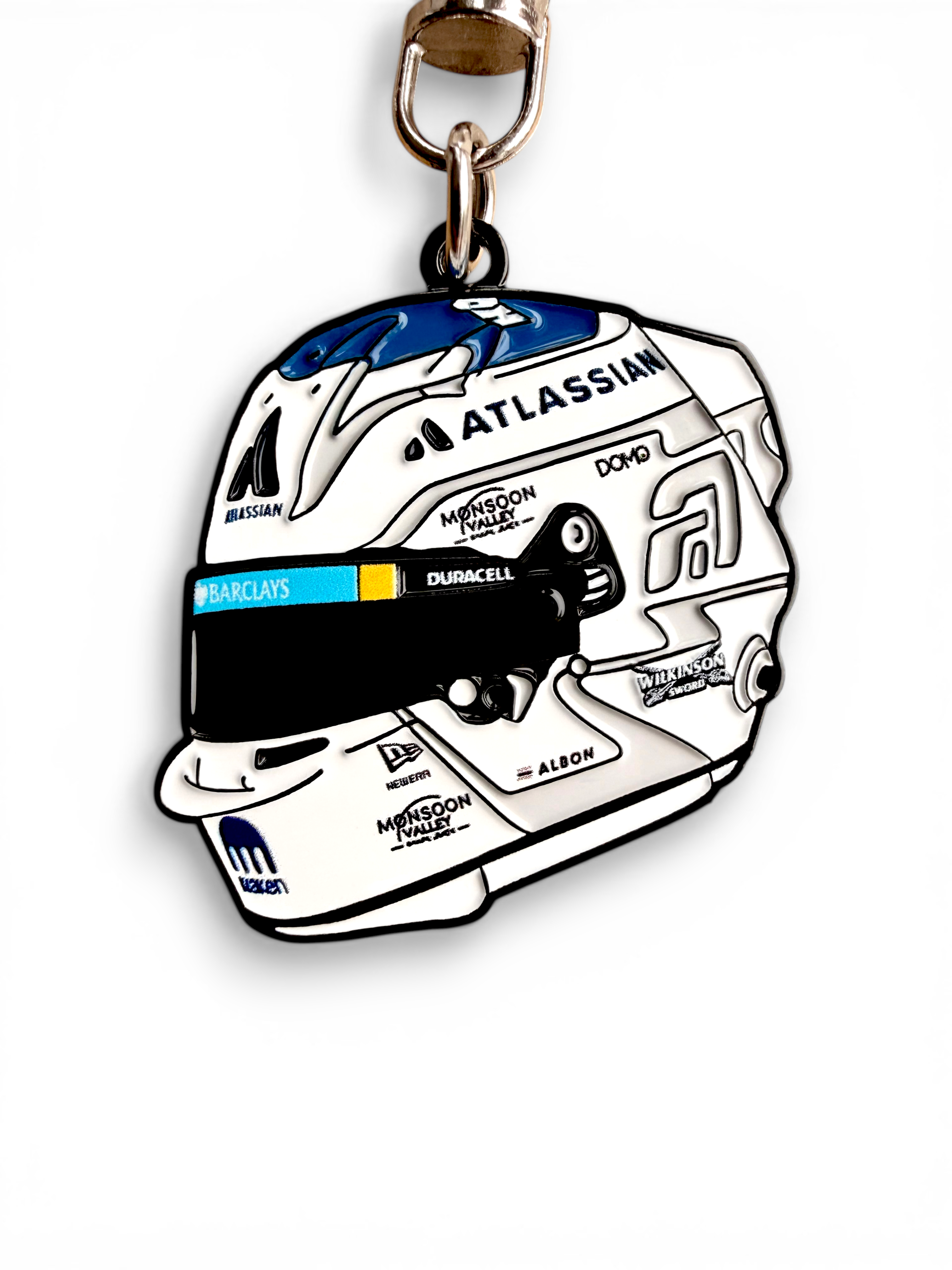Alex Albon 2026 F1 helmet keyring — angled view