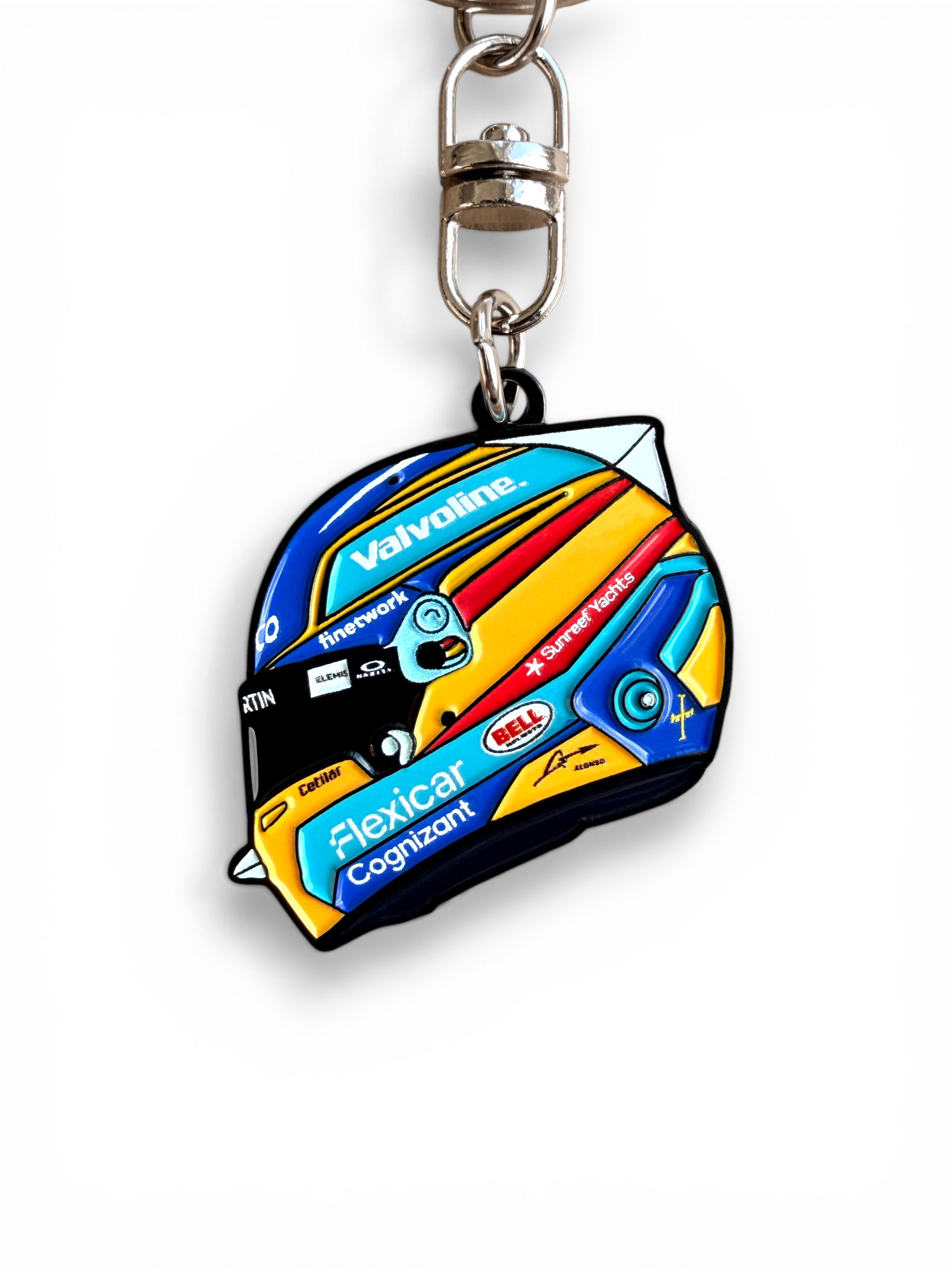 Fernando Alonso 2026 F1 helmet keyring — angled view