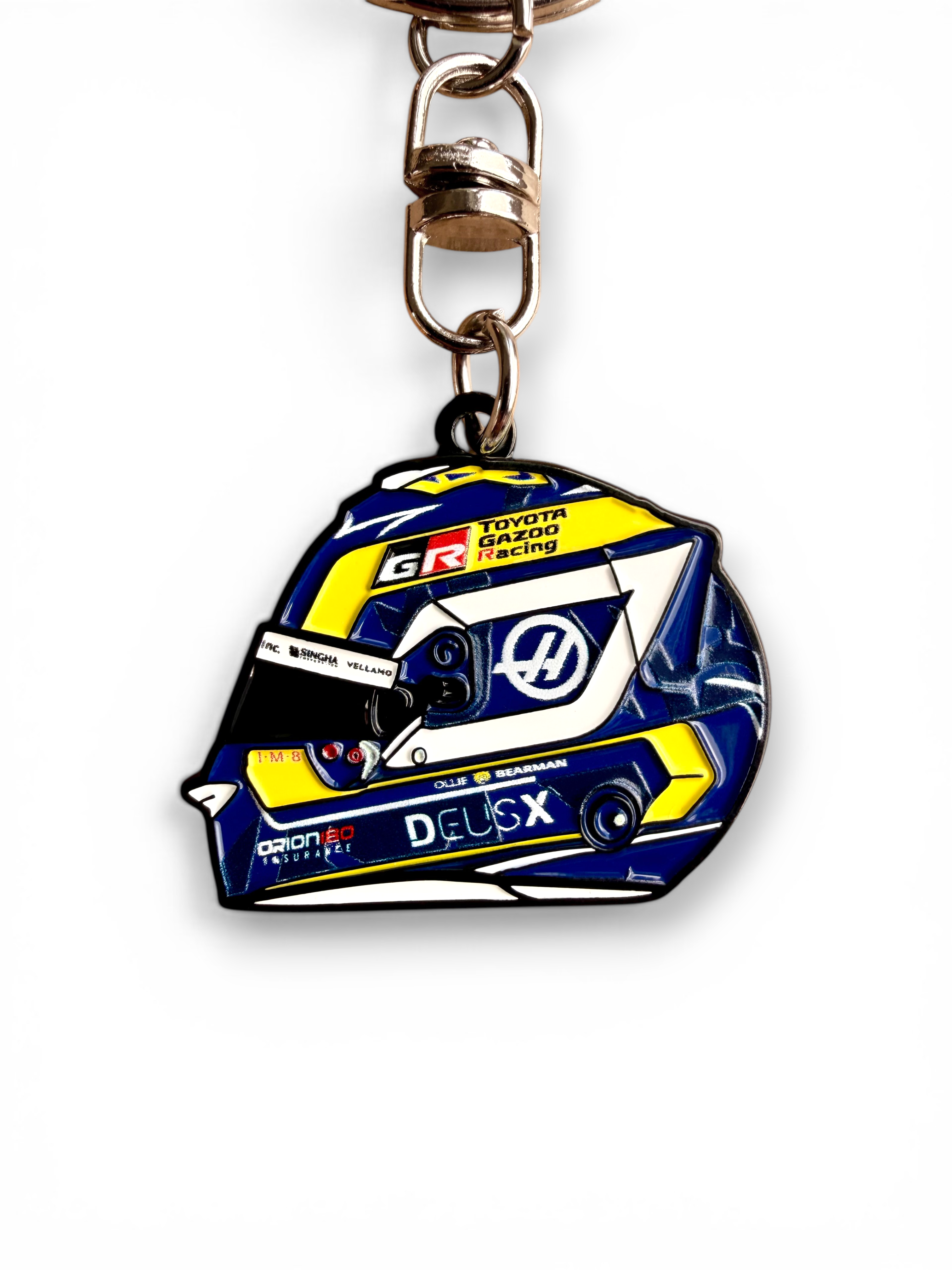 Ollie Bearman 2026 F1 helmet keyring — angled view