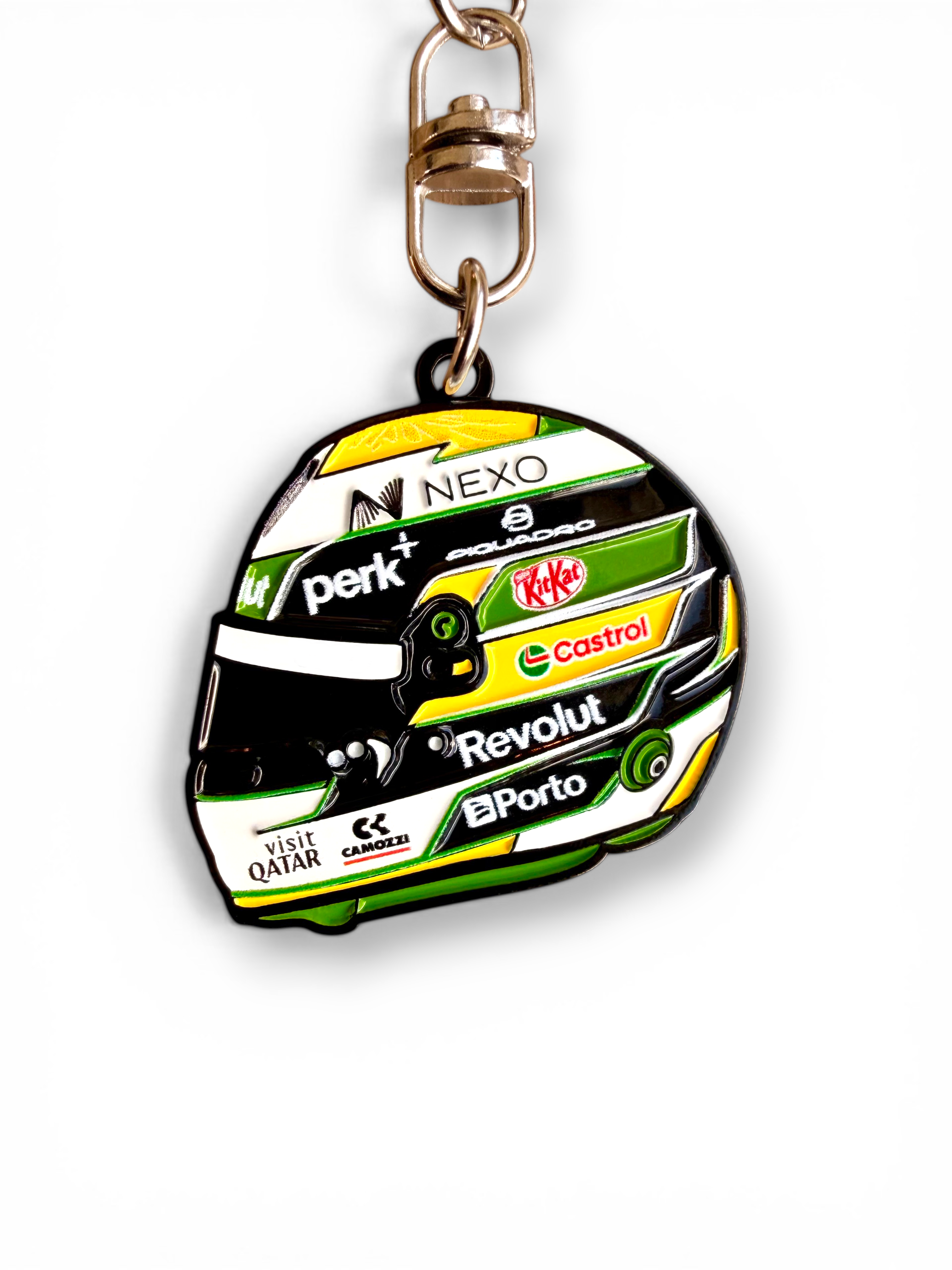 Gabriel Bortoleto 2026 F1 helmet keyring — angled view