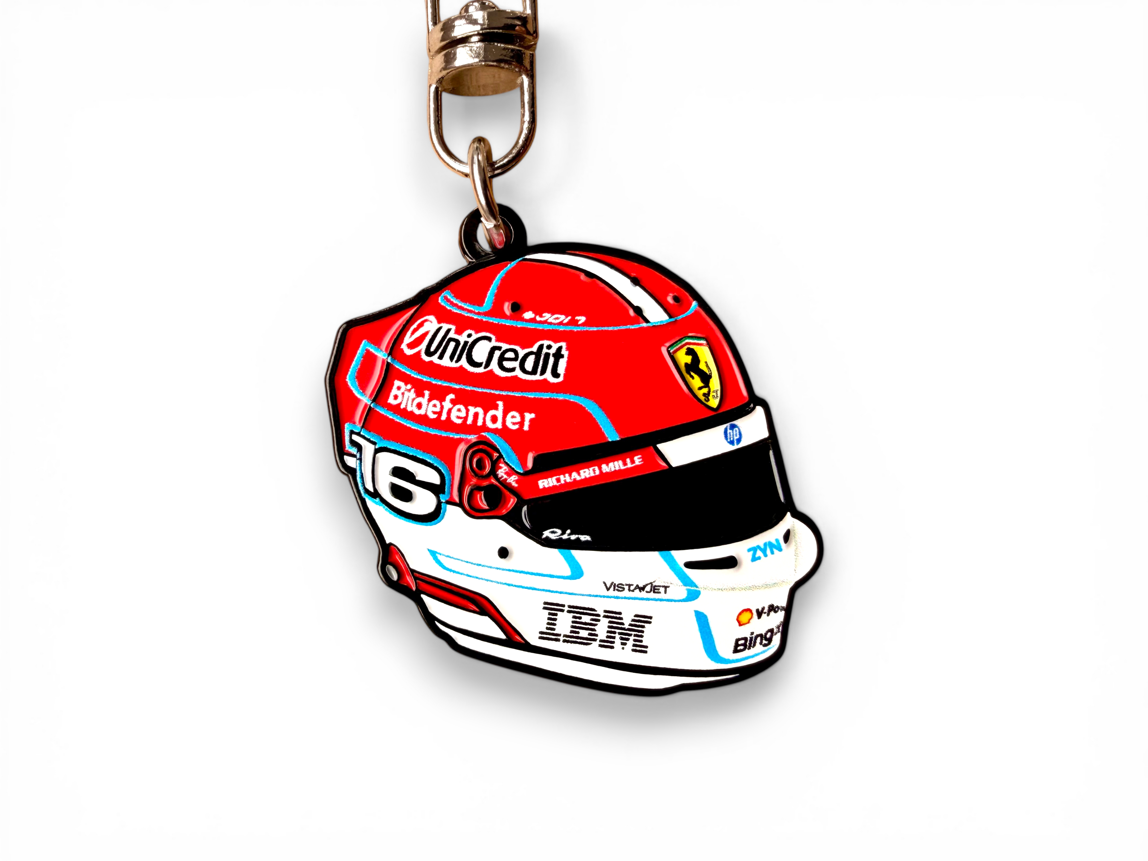 Charles Leclerc 2026 F1 helmet keyring — angled view