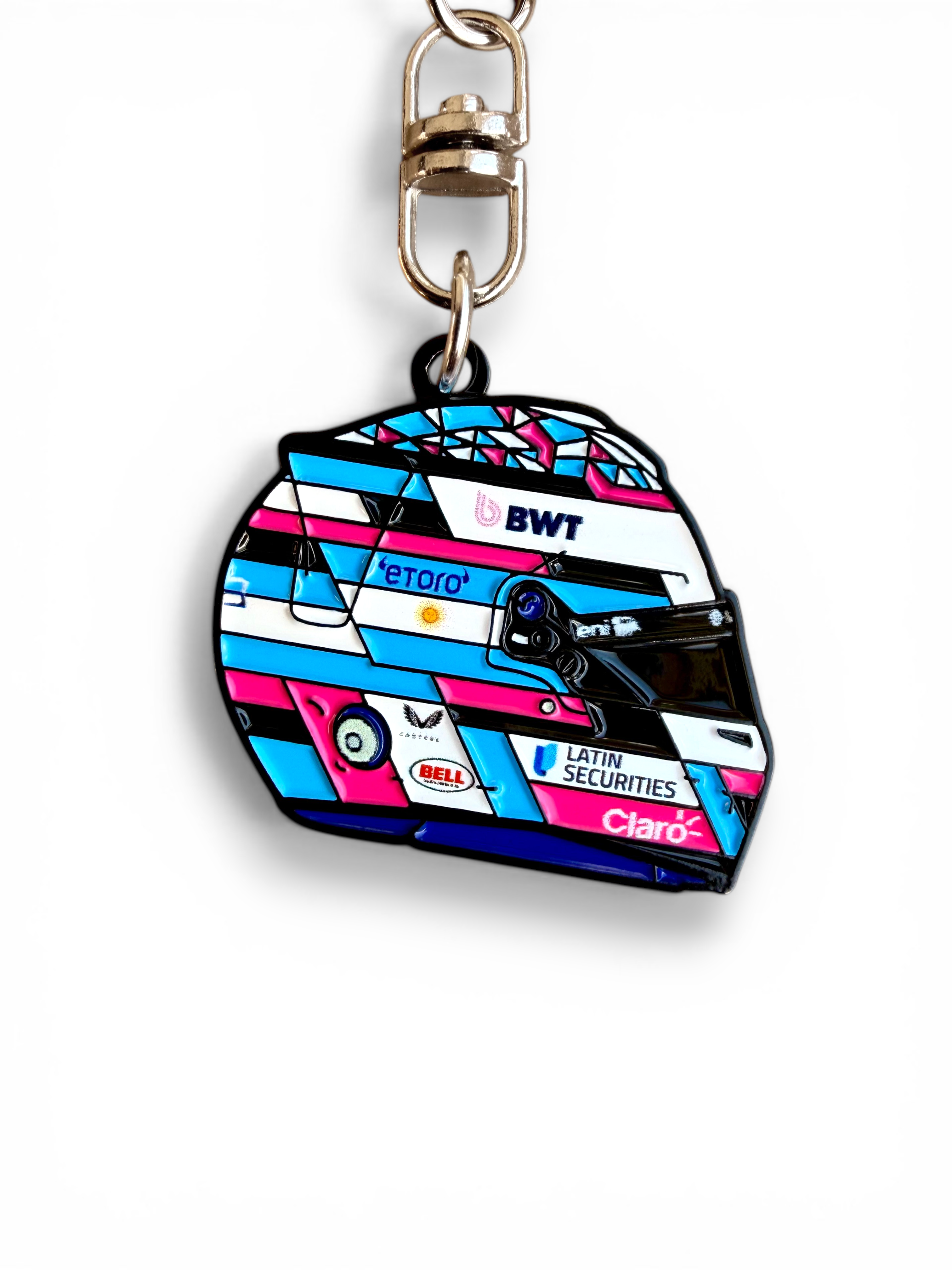 Franco Colapinto 2026 F1 helmet keyring — angled view