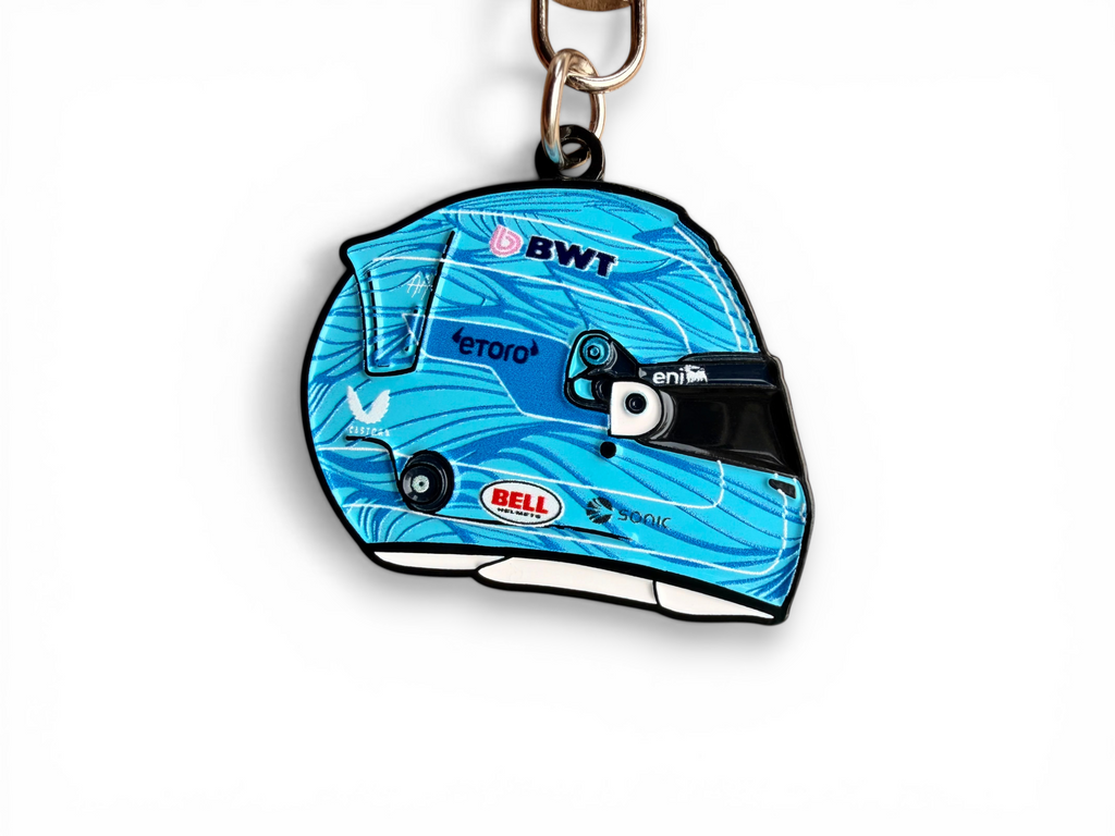 Pierre Gasly 2026 F1 helmet keyring — angled view