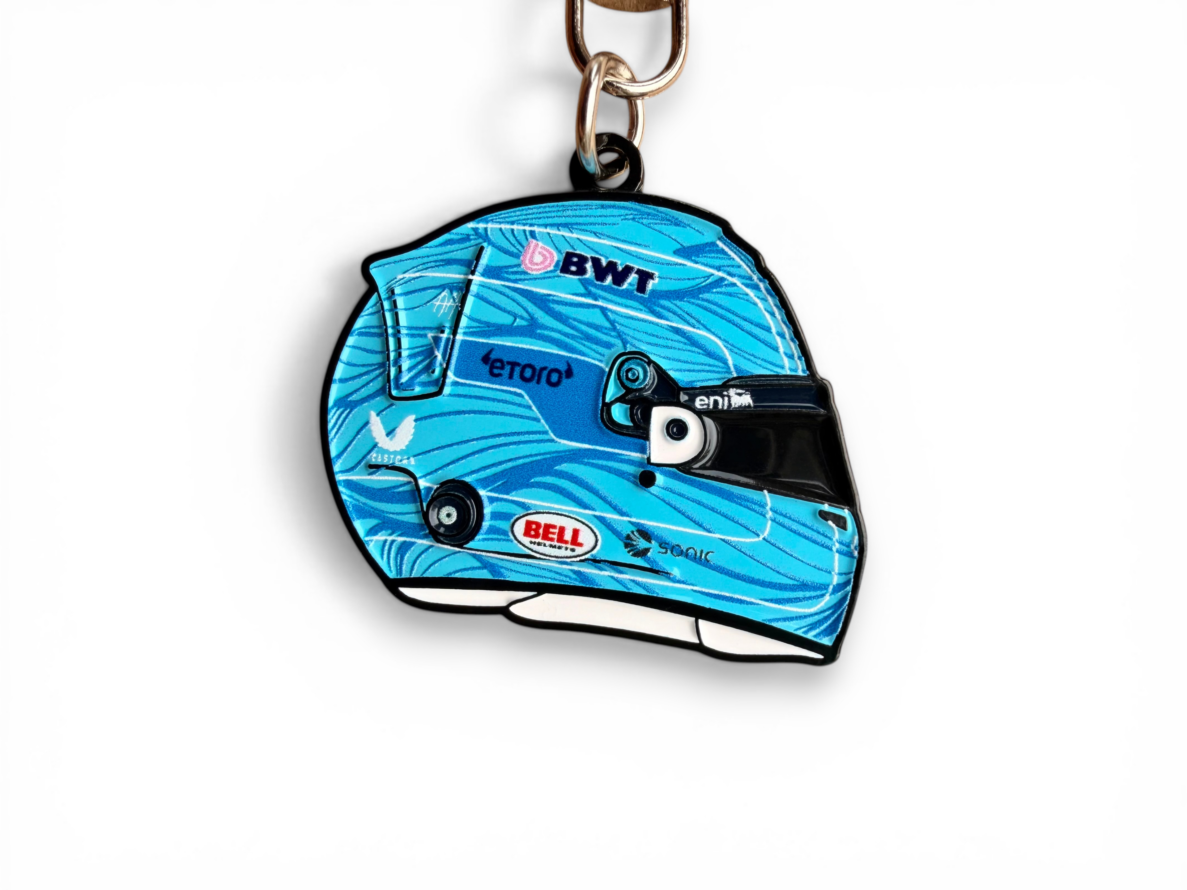Pierre Gasly 2026 F1 helmet keyring — angled view