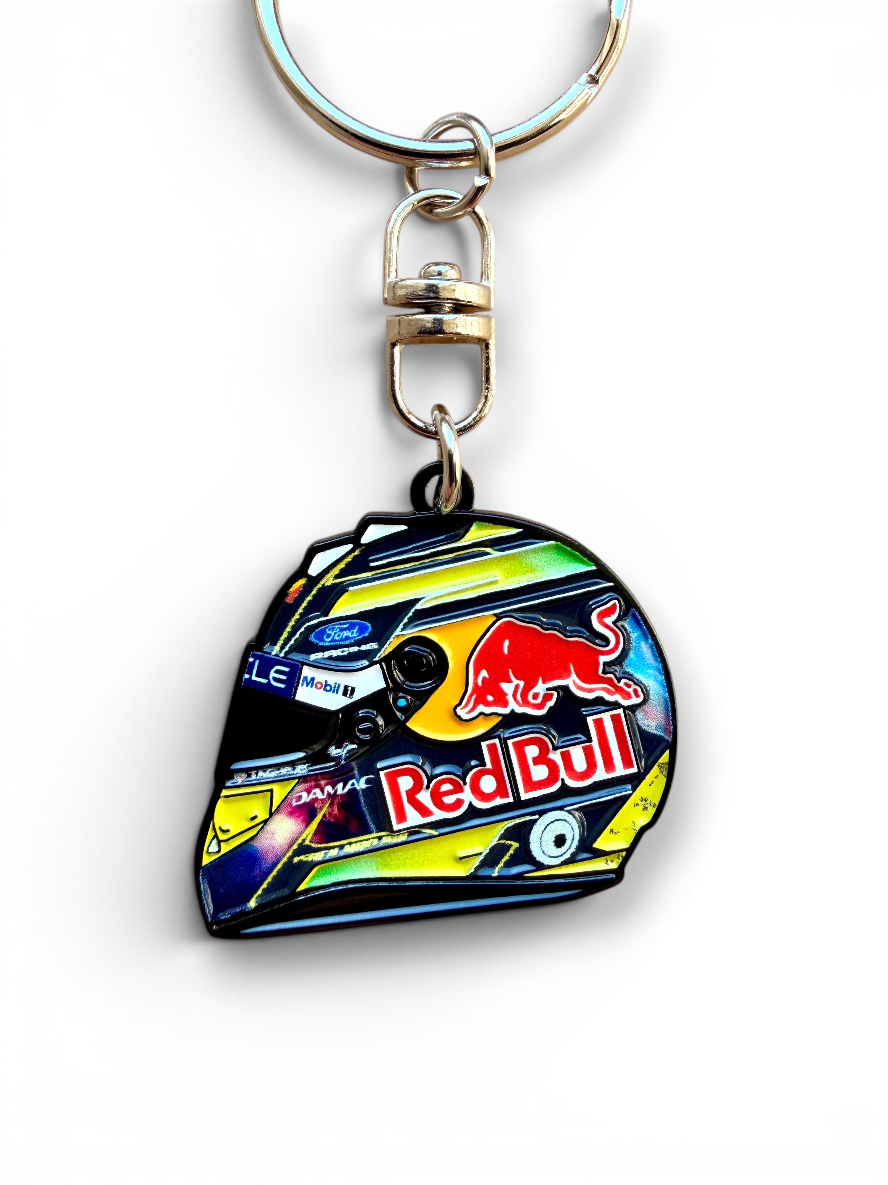 Isack Hadjar 2026 F1 helmet keyring — angled view