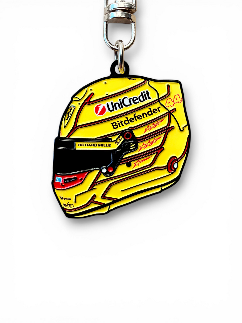 Lewis Hamilton 2026 F1 helmet keyring — angled view
