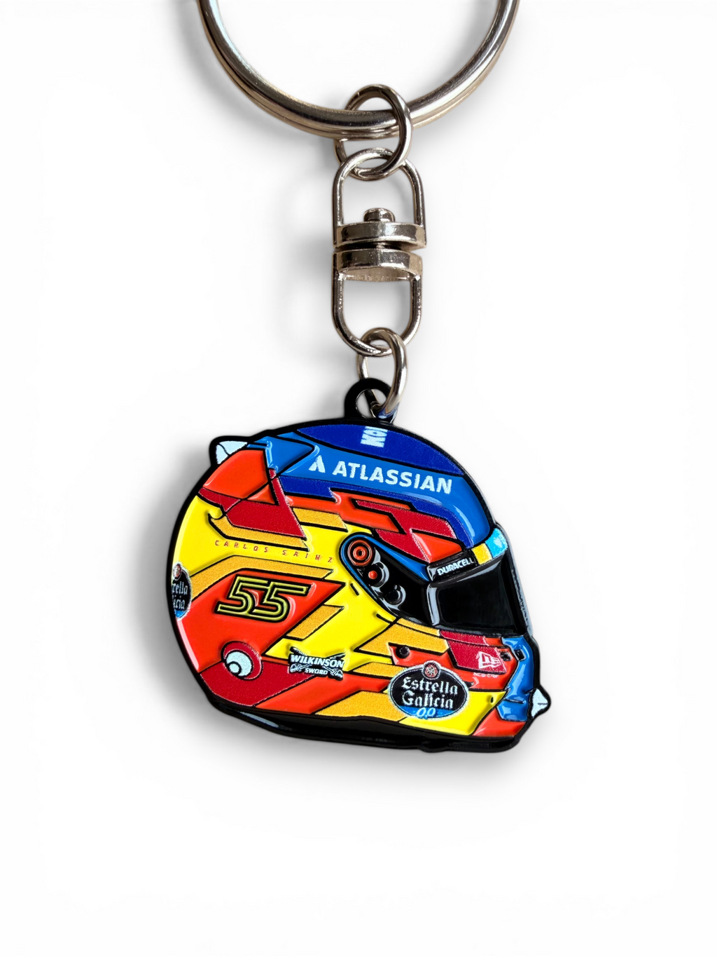 Carlos Sainz 2026 F1 helmet keyring — angled view