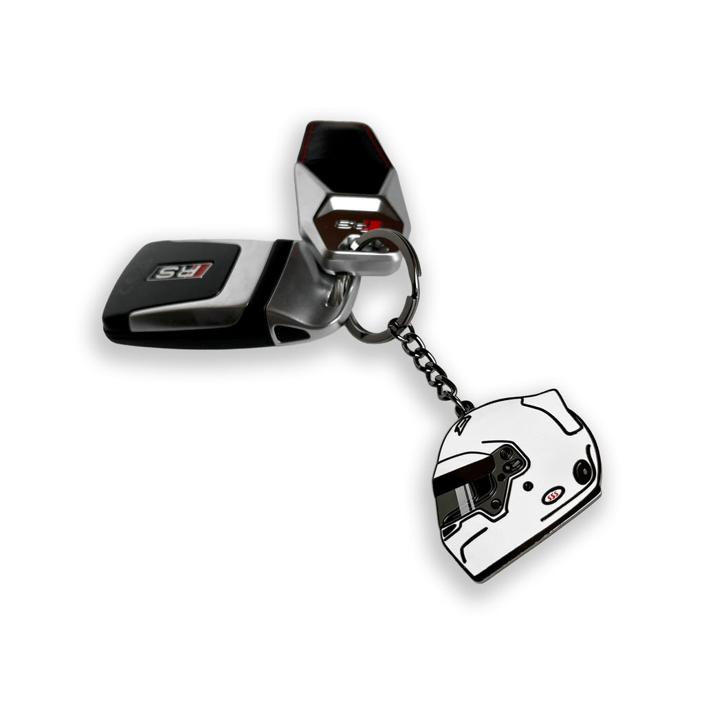 Classic racing helmet hard enamel keyring with black nickel plating