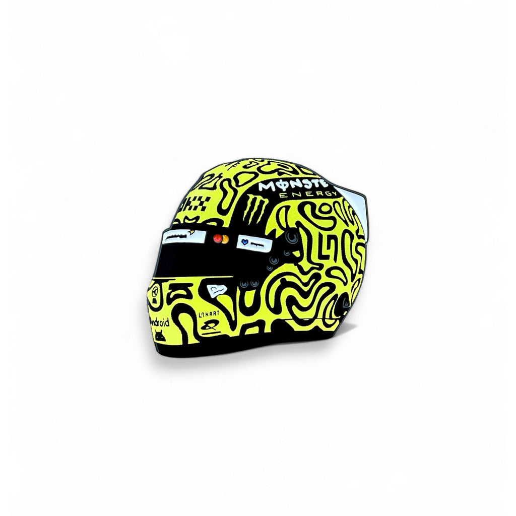 Lando Norris F1 helmet soft enamel pin badge in fluoro yellow