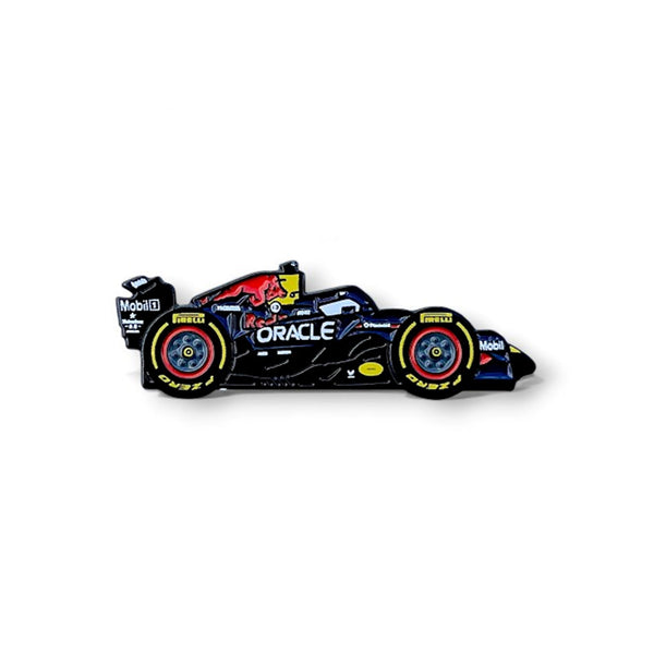 Red Bull F1 car soft enamel pin with black metal finish
